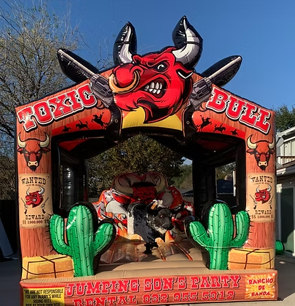 Full front view of Toxic Bull mechanical bull rental in Houston